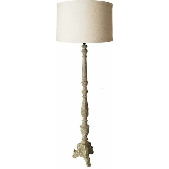 Floor Lamp Light Gray Wood Hiroshi Carved