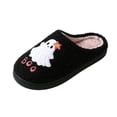 thumbnail image 4 of IEMIEMIEM Halloween Slippers for Women Men Ghost Graphic Indoor Bedroom Fluffy Warm Halloween Gift Shoes Comfortable Cozy Slip on Plush Non Slip House Slippers Black, 4 of 7