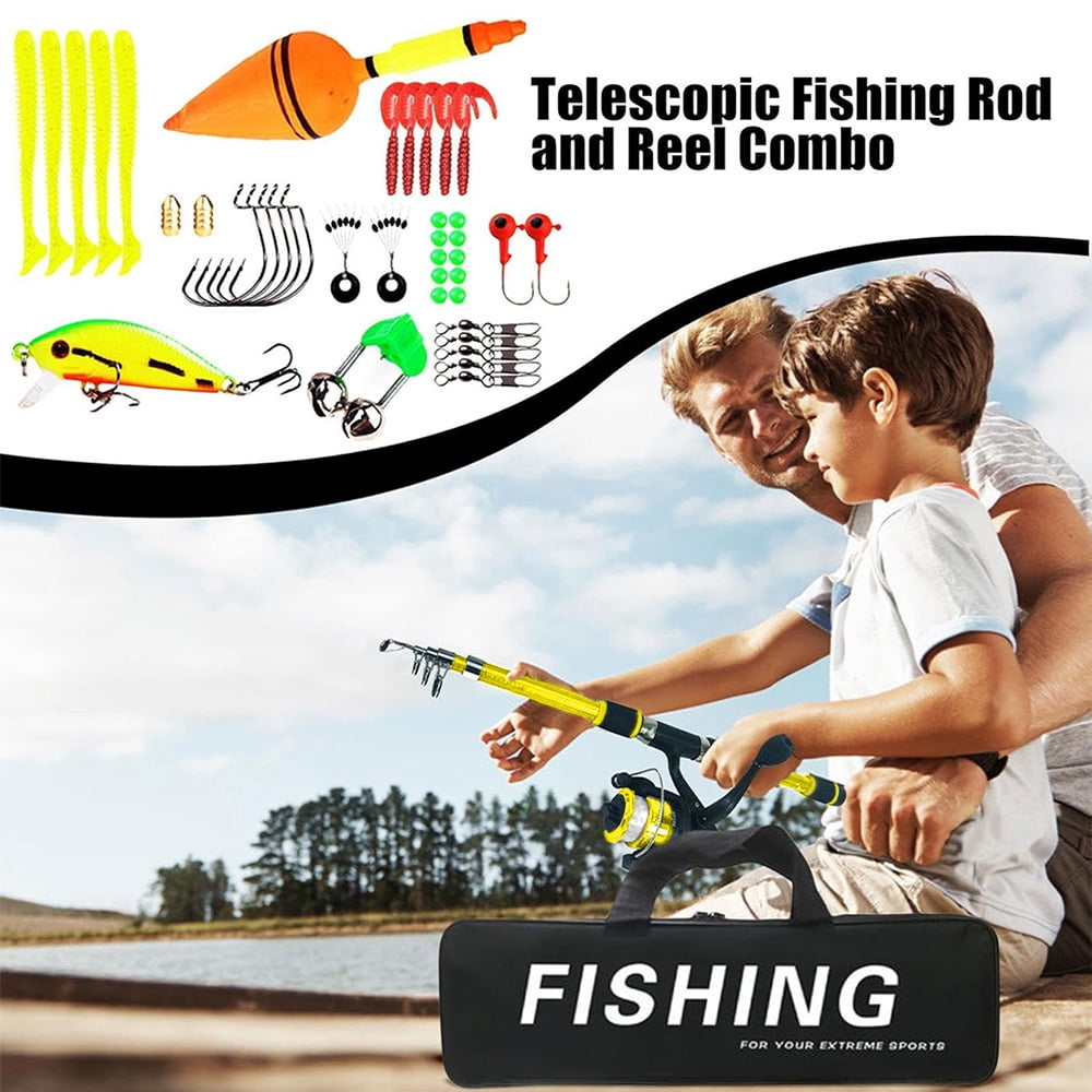 Jercoda Fishing Pole and Reel Cambo Set, Portable Telescopic Fishing Rod Kit for Beginners Youth