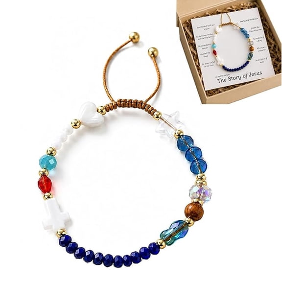 Handmade Story of Jesus Bracelet - Wear the Story, Carry the Faith, Adjustable Symbol Jesus Story Cross Bracelet for Womens, Stackable Braided Bead Wrap Bracelets, Religious Jewelry Gifts