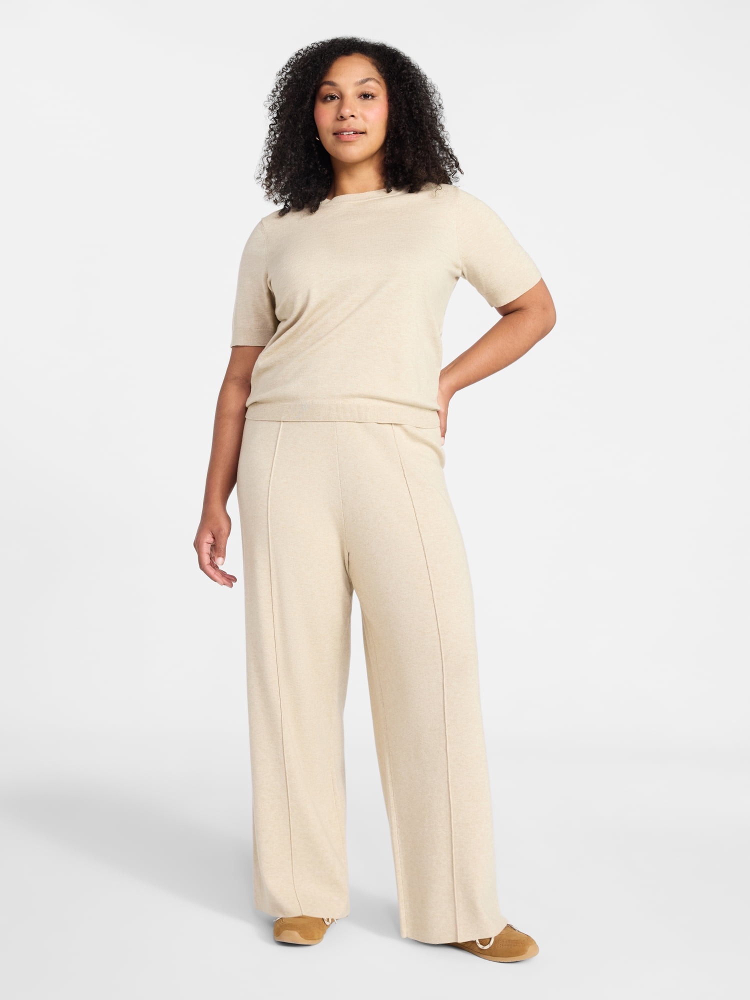 Time and Tru Women's and Women’s Plus Short Sleeve Sweater and Pants Set, 2-Piece, Sizes XS-4X