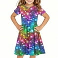 thumbnail image 2 of 4-14 Years Girls Dresses Short Sleeve Kids Summer Cotton Casual A-Line Dress Girdle Tiered Swing Festive Dress for Girls Multicolor B 4-5 Years, 2 of 5