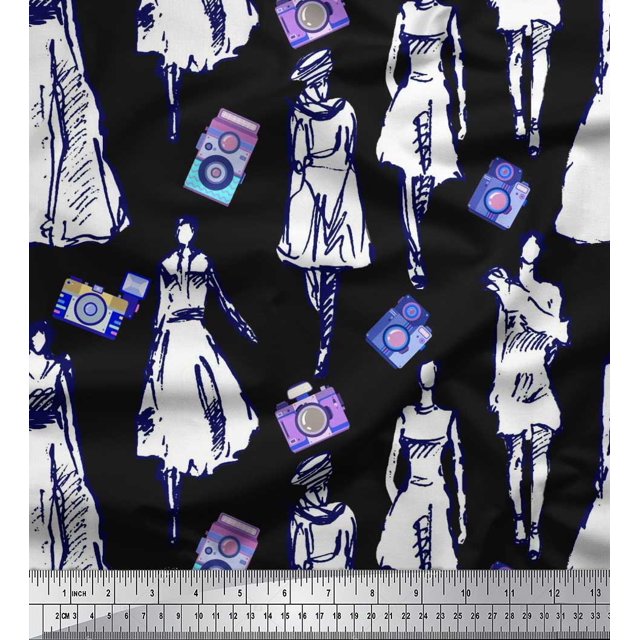 Soimoi Poly Georgette Fabric Women & Camera Fashion Fabric Prints by Yard 52 Inch Wide