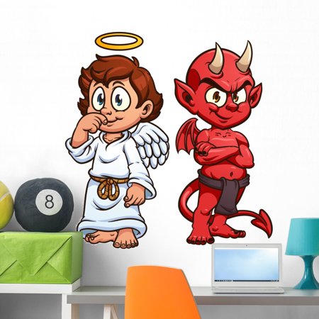 Cartoon Angel and Devil Wall Decal Wallmonkeys Peel and Stick Graphics (36 in H x 34 in W) WM502885