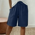 thumbnail image 2 of Rciityk Shorts for Women Summer Casual High Elastic Waisted Bermuda Shorts Solid Color Loose Straight Leg Long Short with Pockets Vacation Outfits, 2 of 6