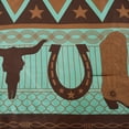 thumbnail image 4 of 3 Piece Western Cabin Lodge Comforter Set Brown/Teal Horseshoe, Horse, Barb Wired Cow Boy Hat Boot Print Southwestern Cowboy Queen Size Bedding- Western, 4 of 6