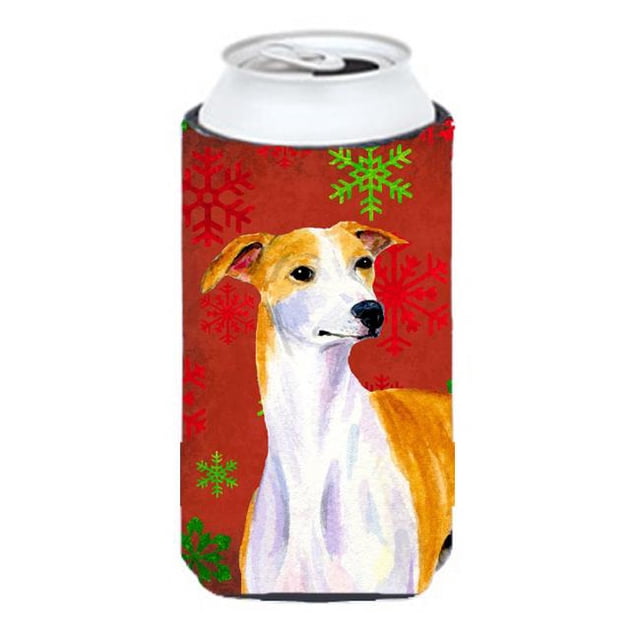 Whippet Red And Green Snowflakes Holiday Christmas Tall Boy bottle sleeve Hugger