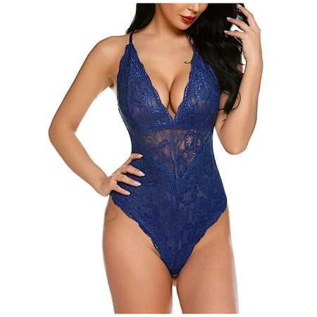 

ZMHEGW Underwear Women Ladies Lingerie Lace Bodysuit Deep V One Piece Lace