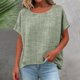thumbnail image 4 of Craaazy Women Casual Loose Fit Blouse, Solid Color Short Sleeve Cotton Linen Tops, Comfy Round Neck Tunic for Daily Wear Gifts, 4 of 6