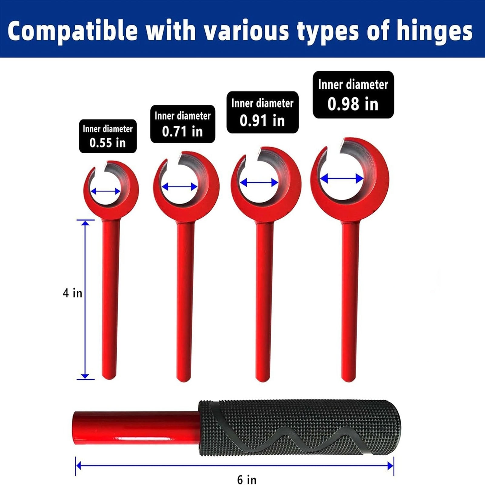 Riousery 4PCS Hinge Adjustment Wrench Set with Handle Door Gaps Bender Repair Tool 14-25mm Inner Hole Premium Heavy Duty Steel Kit for Home Cabinet Alignment 0.55-0.98 in