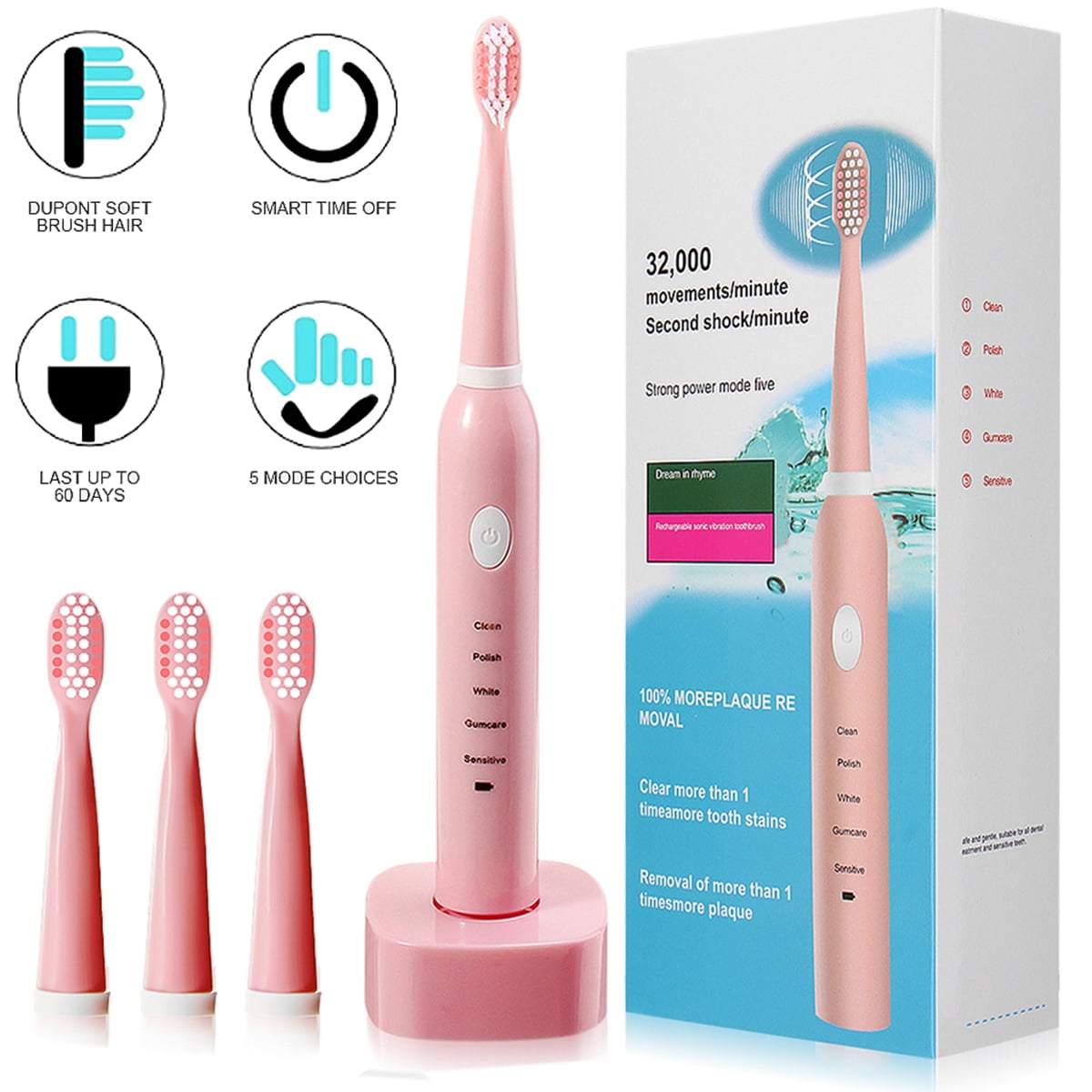 Electric Toothbrush Sonic USB Rechargeable Tooth Brush Can Be Washed Smart Brush 