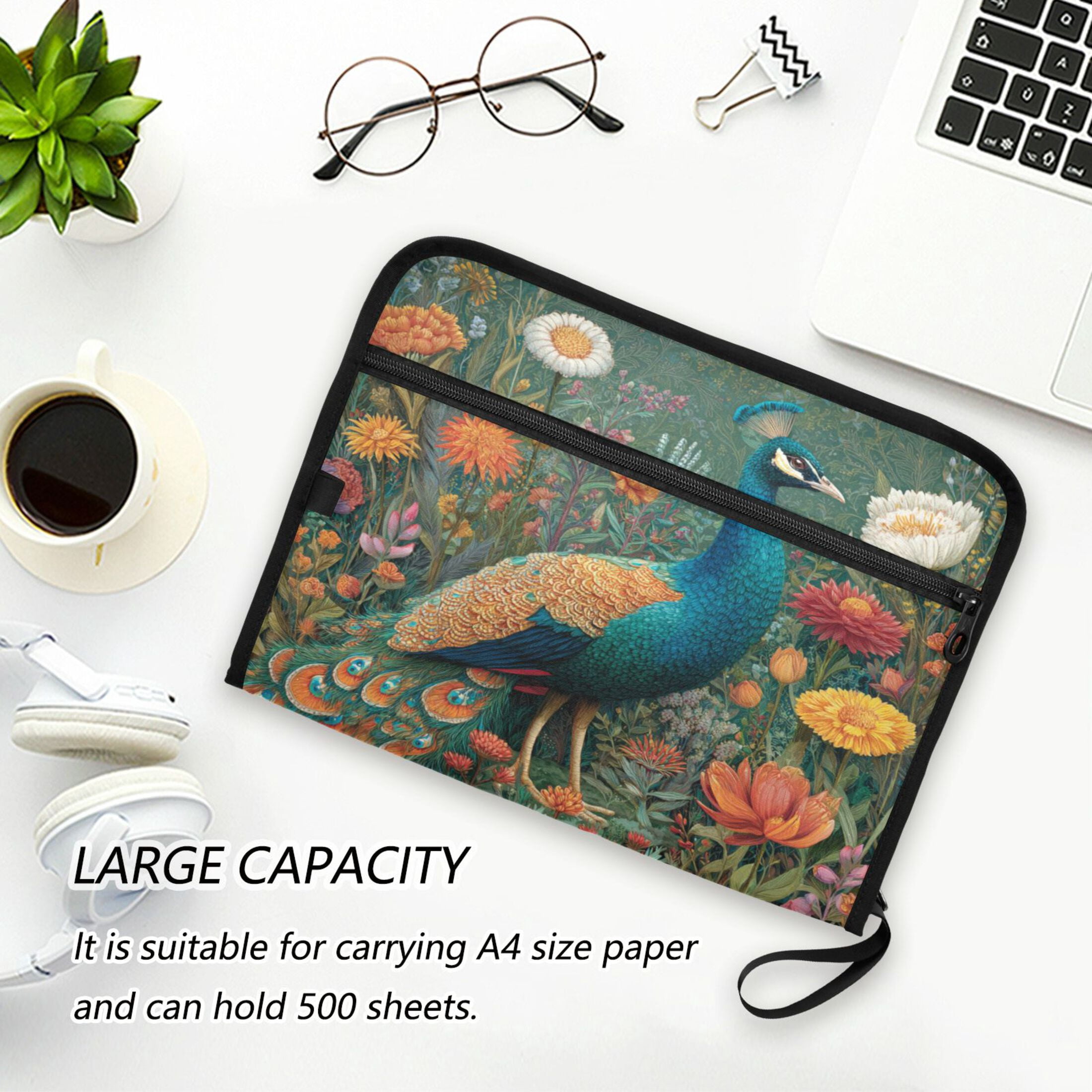 WOBOGO Peacock Expanding File Folder Letter Size Accordion Filing Organizer 13 Pocket Separate Organ Pocket