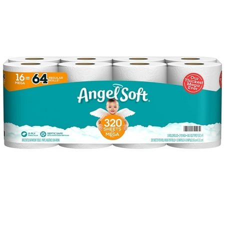 Angel Soft Toilet Paper, 2 Ply Tissue Roll - Ultra Soft, Clog & Septic Safe Bath Tissue for Home Kitchen Bathroom Hygiene Supplies (16 Mega Rolls = 64 Regular Rolls) 1 Pack & CUSTOM Storage Carrier