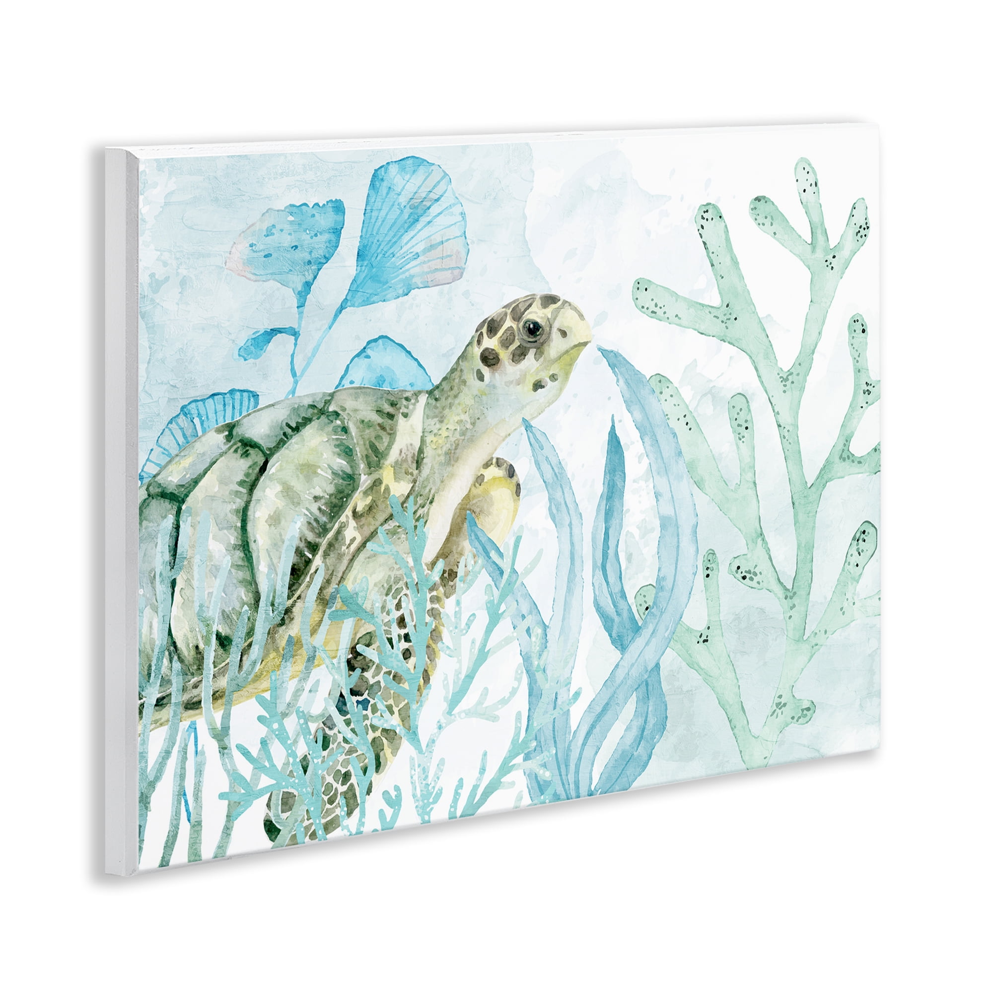 Stupell Industries Turtle in Watercolor Coral Animals Painting Unframed Art Print Wall Art, 14 x 11