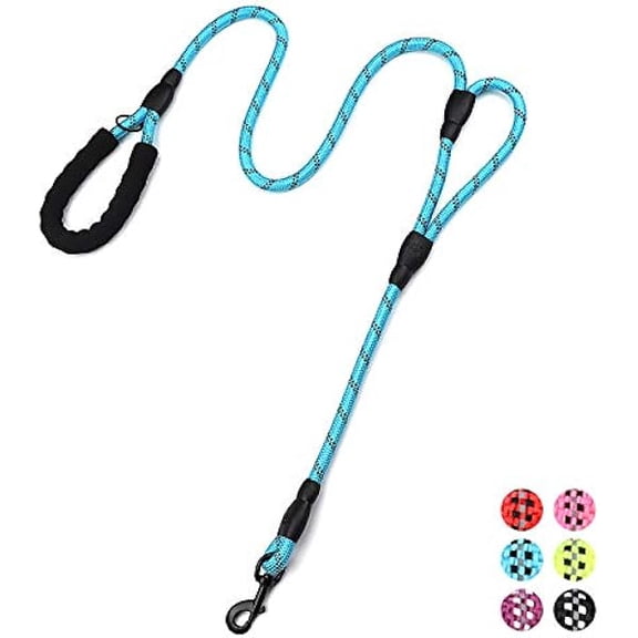 Eryueer Strong Rope Dog lead 6ft Long with Two Padded Handles,Heavy Duty,Reflective Double Handle Training Dog Lead for Large Dogs or Medium Dogs,Dual Handles Leash(Blue)