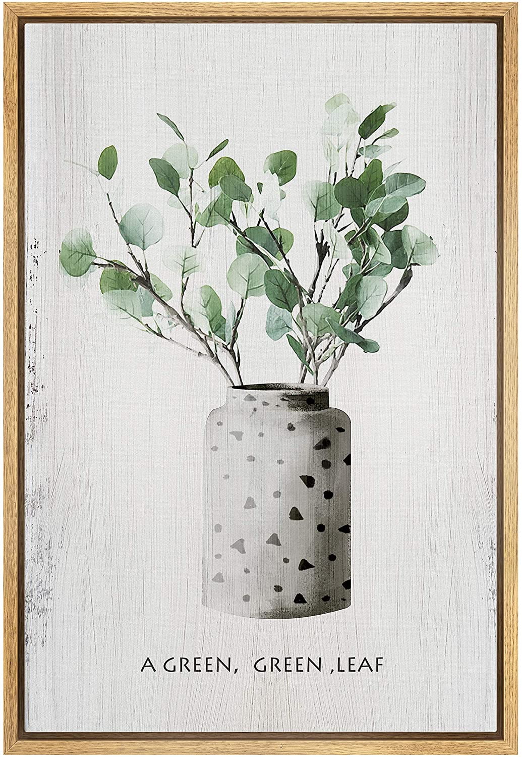 IDEA4WALL Framed Canvas Art Wall Decor Green Eucalyptus Leaves in a Ceramic Vase Botanical
