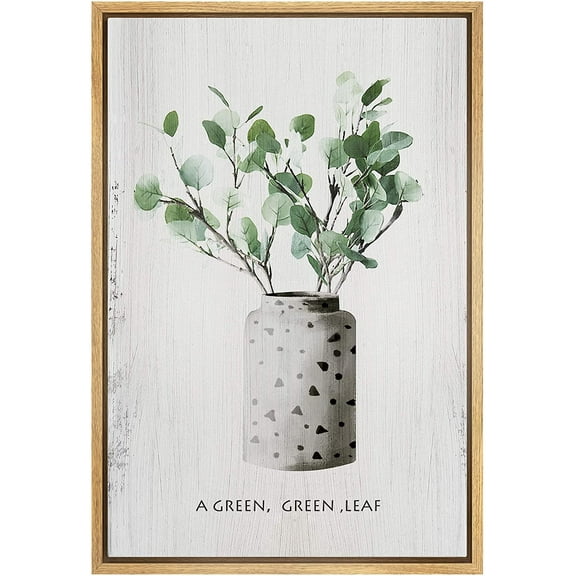 IDEA4WALL Framed Canvas Art Wall Decor Green Eucalyptus Leaves in a Ceramic Vase Botanical Plants Illustrations Modern Art Decorative Elements Relax/Calm for Dorm Home Office - 24"x36"