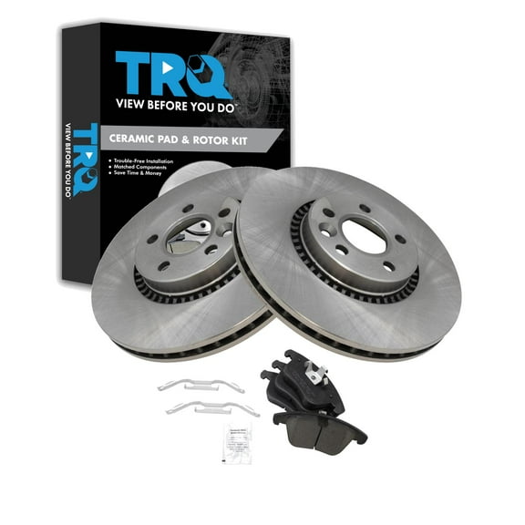 TRQ Front Brake Pad & Rotor Kit Brake Pads Brake Rotor Ceramic Fits Select 2008-2015 Land Rover LR2 2016-2018 Volvo S60 Cross Country