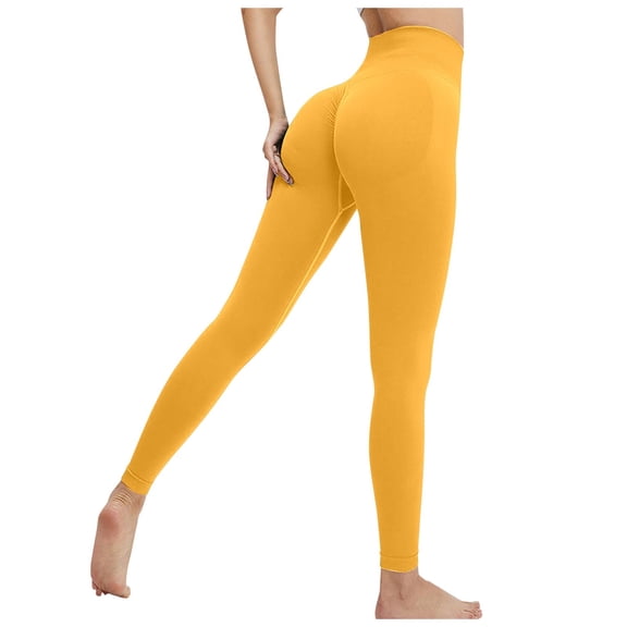 Riforla Womens Leggings Outdoor Seamless Peach Full Length Lifting Sports Fitness Yoga Women Tights Yellow S