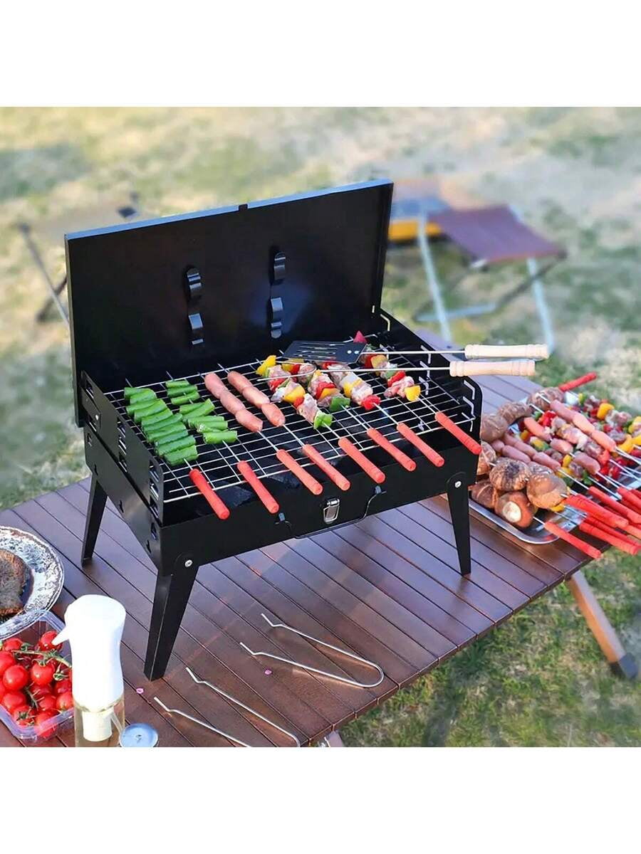 1pc Small Portable Charcoal Grill, Foldable Outdoor Grill With Barbecue Accessories, Suitable For Outdoor Cooking, Camping, Hiking, Picnicking, Tailgate Parties, And Backyard Parties