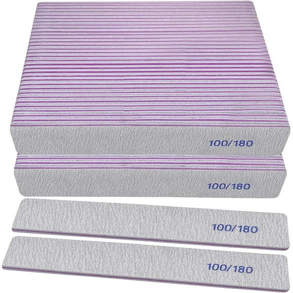 Nail Files (50 Pack), 100/180 Grit Emery Boards Nail File for Natural Nails and Acrylic Nails, Double Sided Emory Boards limas para unas acrilicas Profesional Fingernail Filer Reusable Manicure Gray