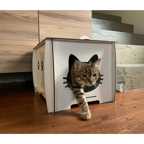 Chloe Cat House, Durable Natural Wood Condo with Plush Mat for Cozy Cat