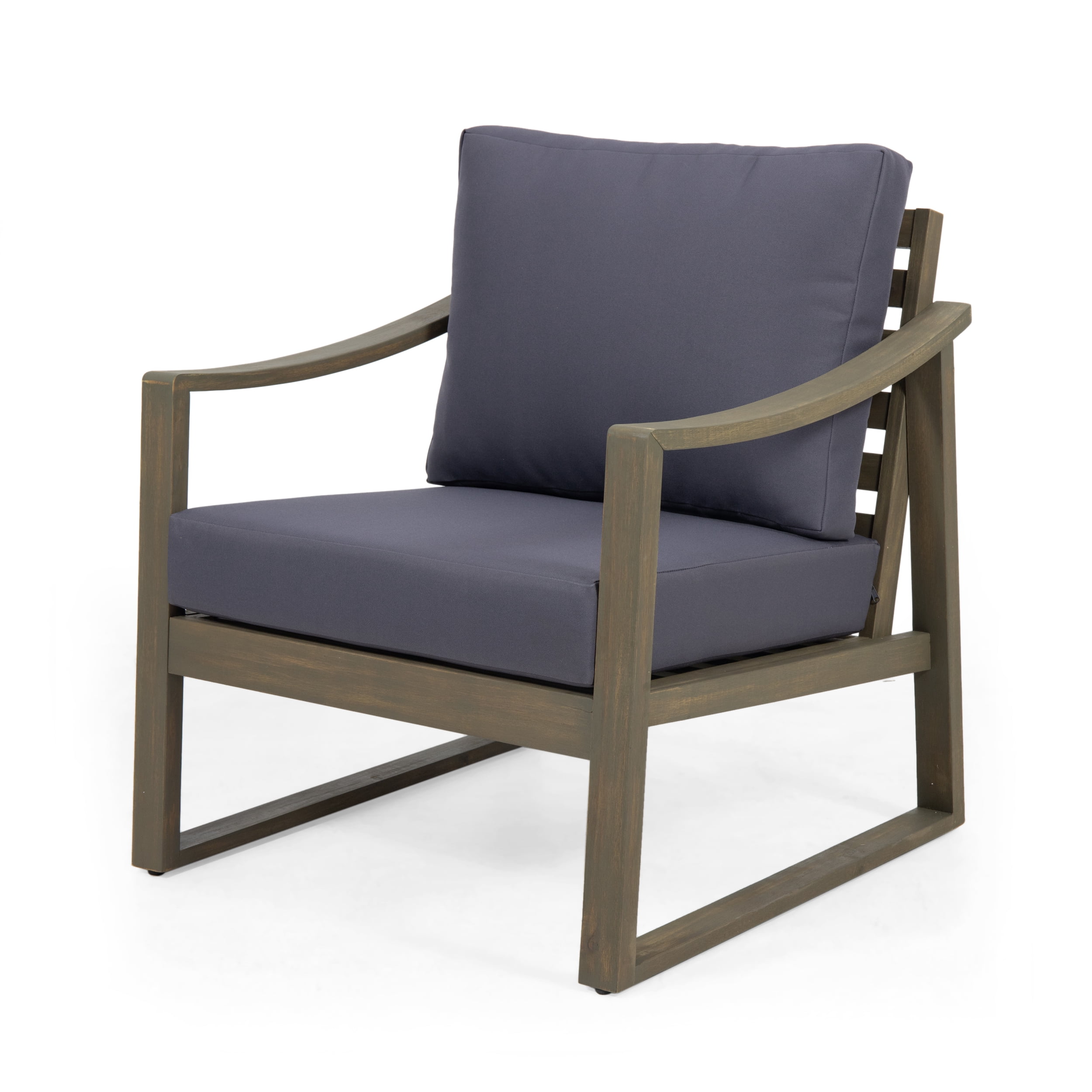 Outdoor Single Leisure Seat Chair, Acacia Wood Frame Relaxing Seat for Patio Garden, Gray and Dark Gray