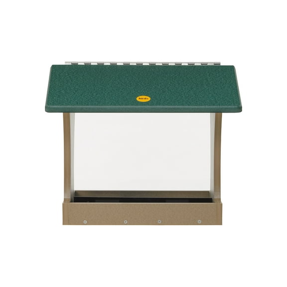 Birds Choice 12" Large Recycled Plastic Mounted Hopper 2-Sided Bird Feeder, Tan/Green