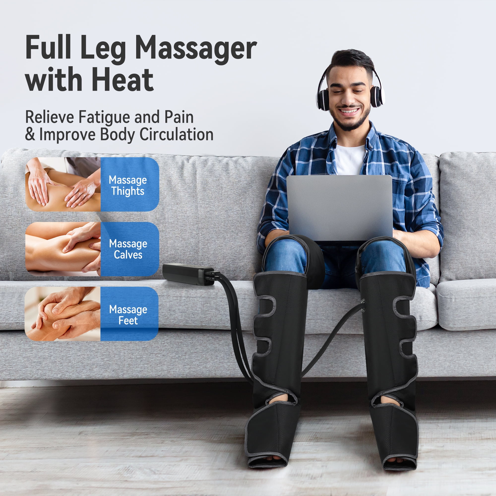 FIT KING Upgraded Full Leg Massager with Heat, Air Compression Massager Machine for Foot Calf & Thigh Muscle Relaxation and Recovery FSA/HSA Eligible