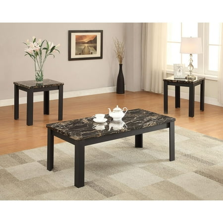 - Acme Furniture Carly Faux Marble and Black 3 Piece Coffee and End Table Set