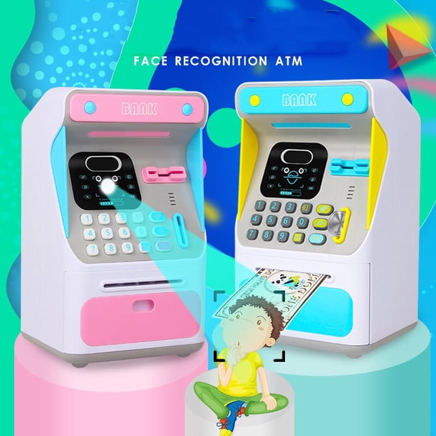 Piggy Bank Simulated Face Recognition ATM Machine Cash Box Without Electric Auto Scroll Paper Banknote Gift for Kids heqiyong LED