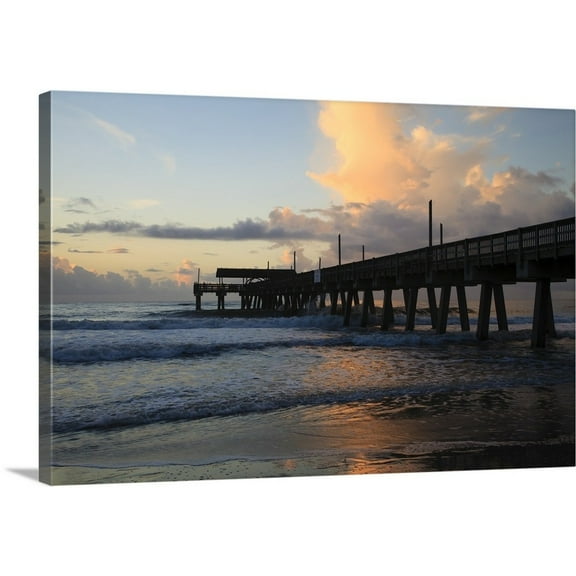 Great Big Canvas "Georgia, Tybee Island, Tybee Pier at sunrise"  by Joanne Wells Black Light Gray Blue   Wrapped Canvas Print Wall Artwork