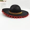 thumbnail image 2 of Hsqqdc Mexican Sombrero Hat with Pom Pom Edging, Felt Wide Brim Matador Hat for Party,Daily Use, 2 of 7