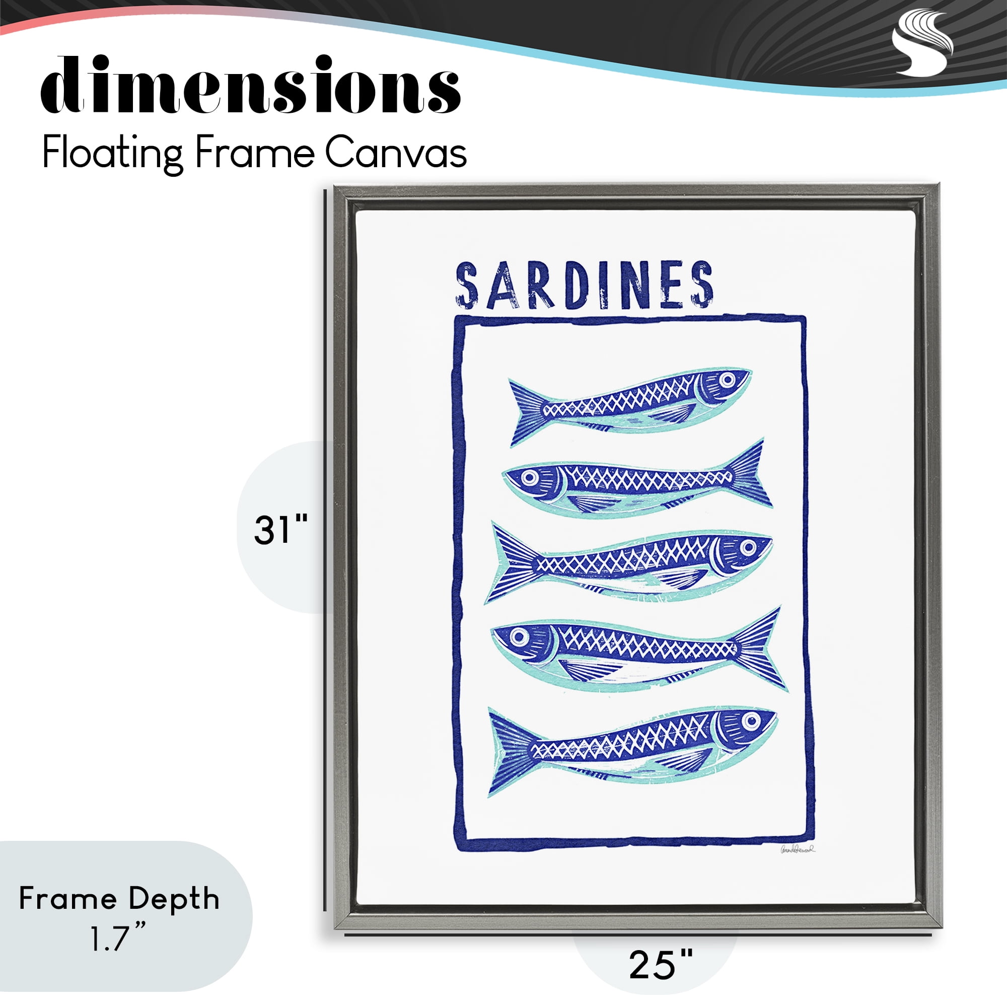 Stupell Industries Blocked Sardines Pattern Gray Framed Floater Canvas Wall Art, design by Amanda Greenwood