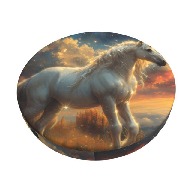 Balery Starry Sky White Horse Fundas de asiento para taburete de bar redondo de tela de terciopelo ajustables que protegen de arañazos y manchas para sillas de 14 a 17 pulgadas.-12 inch