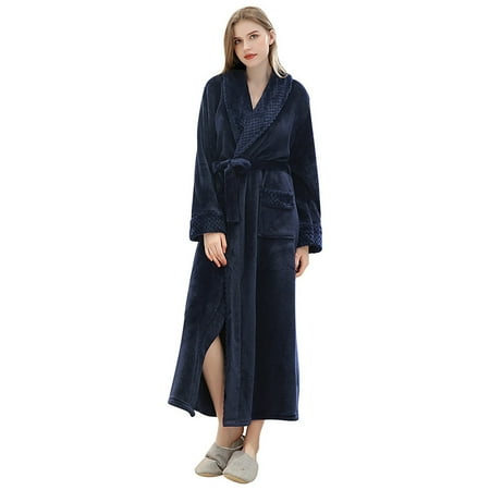 Yuhangmm Women s Winter Solid Color Lengthened Bathrobe Splicing Home Clothes Long Sleeved Robe Coat Sexy Lingerie Nightgown