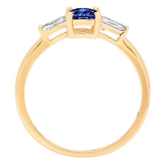 0.8 ct Emerald Cut Simulated Tanzanite Three-Stone Engagement Ring for Women in 14K Yellow Gold