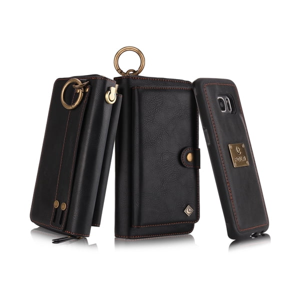 Galaxy S7 Wallet Case, Allytech Girls Women Magnets Detachable Zipper Wallet Case Cover PU Leather Folio Flip Holster Carrying Case Card Holder for Samsung Galaxy S7, Black