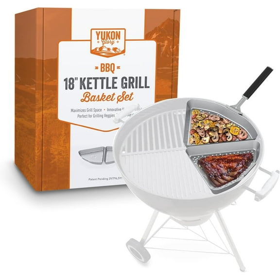Yukon Glory Stainless Steel Kettle Grill Basket for BBQ, Fish, & Vegetable, 2-Pack