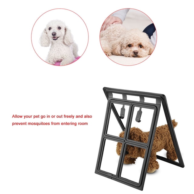 Puerta de plástico para mascotas, perros, cachorros y gatos, cierre magnético, solapa segura para puerta de ventana con pantalla (negro XL)