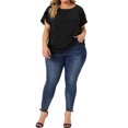 thumbnail image 3 of Agnes Orinda Women's Plus Size Work Pleated Short Sleeve Round Neck Tulip Sleeves Summer Blouses 4X Black, 3 of 7