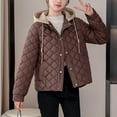 thumbnail image 2 of TFEOQRY Women's Short Padded Coats Jacket Loose and Thick Hooded Pocket Cotton Clothing Long Sleeved Parkas Coffee, 2 of 6