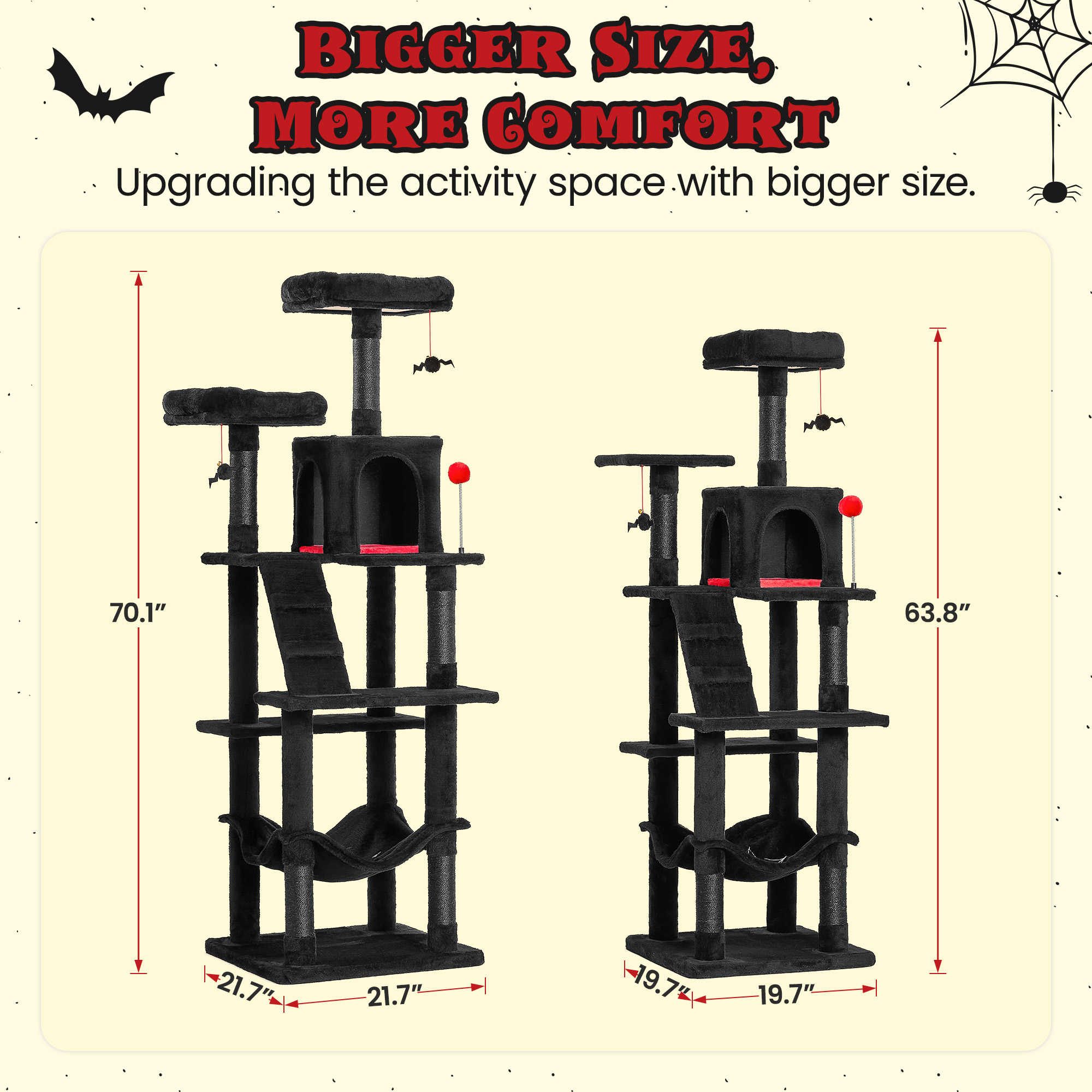 MWPO 70.1-in Multilevel Cat Tree Tower with Condo, Perch and Scratching Post, Black