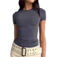 thumbnail image 1 of LAICAIW T-Shirt Court à Manches Courtes pour Femmes, Basique, Ajustement Solide, Col Rond, Sortie, Yoga Décontracté, 1 of 7