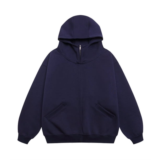 Autumn/Winter Heavyweight 500g Double-Headed Zipper High Neck Cardigan Jacket Solid Color Loose Casual Hoodie