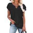 thumbnail image 2 of HAPIMO Women's Trendy Loose Tops Eyelet Dressy Tunic Clearance for Teen Girls Solid Color Ruched Summer Petal Sleeve Keyhole Neck Pullover Elegant Casual Relaxed Blouses Black XL, 2 of 8