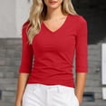 thumbnail image 2 of COMVALUE Womens Cotton 3/4 Length Sleeve Shirts V Neck Fitted Tops Basic Going Out Tees Spring Trendy Clothes 2026 Red Size XXL, 2 of 3