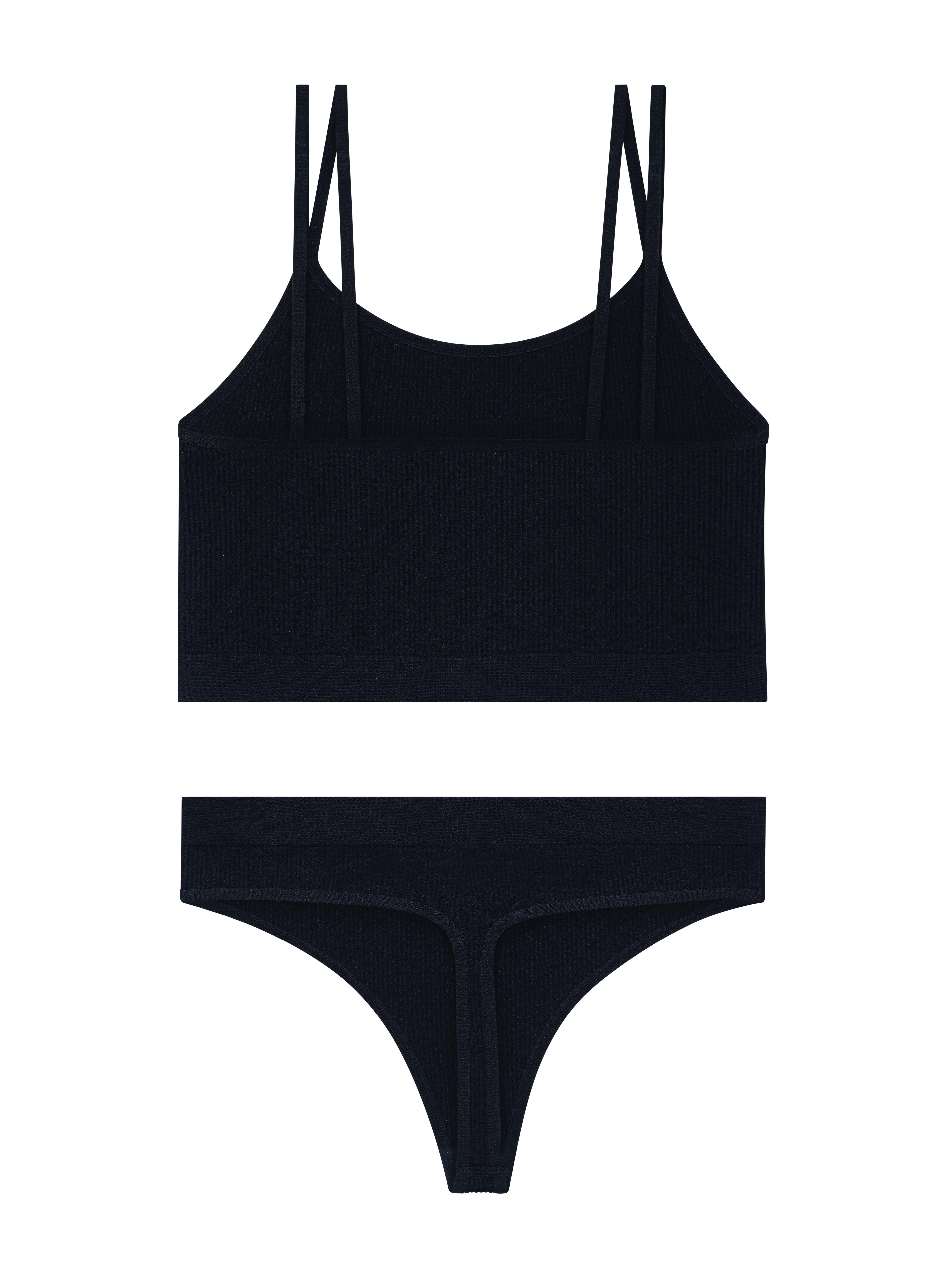 No Boundaries Seamless Cami Bra and Thong Panties Set, 2 Piece, Women's XS-XXXL