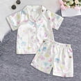 thumbnail image 2 of Zshosam Pajamas for Girls Toddler Girls Silk Pajamas Short Sleeve Button-Up Top Shorts Summer 2PC Flowers Satin Pajamas Set Size 6 12 Months,(White 6-12 Months), 2 of 6