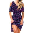 thumbnail image 1 of Moda mujer verano casual manga corta hombro frío hueco v-cuello impreso hueco vestido Fridja qw3953, 1 of 5